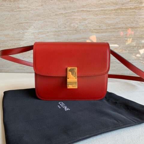CELINE TEEN CLASSIC Box Teen18.5 抛光牛皮豆腐包 192523大红色
