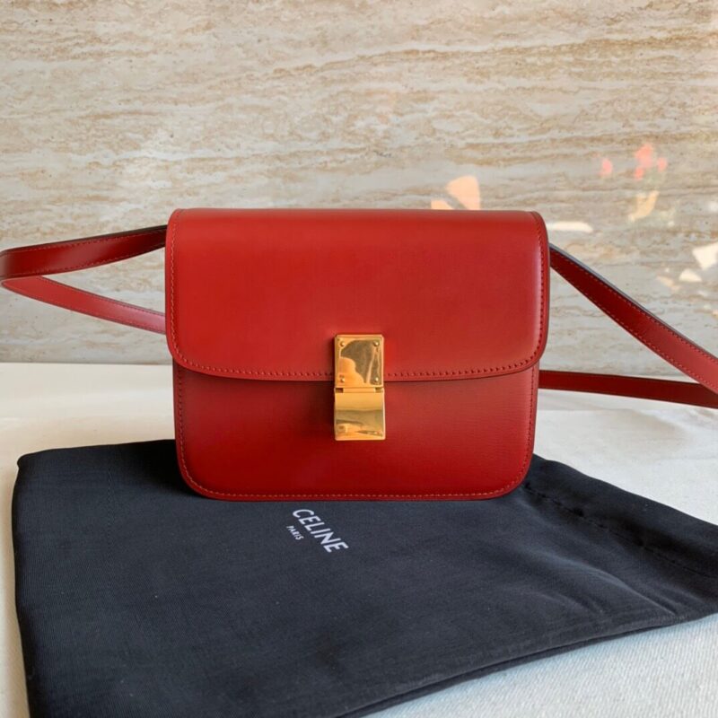 CELINE TEEN CLASSIC Box Teen18.5 抛光牛皮豆腐包 192523大红色
