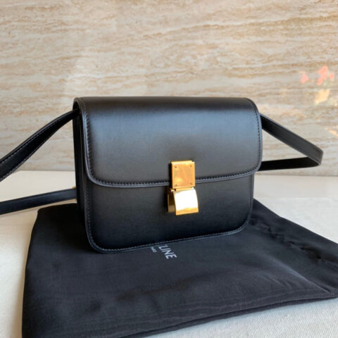 CELINE TEEN CLASSIC Box Teen18.5 抛光牛皮豆腐包 192523黑色