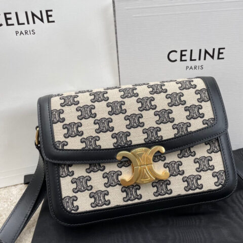 CELINE TRIOMPHE刺绣织物和牛皮革手袋 187363