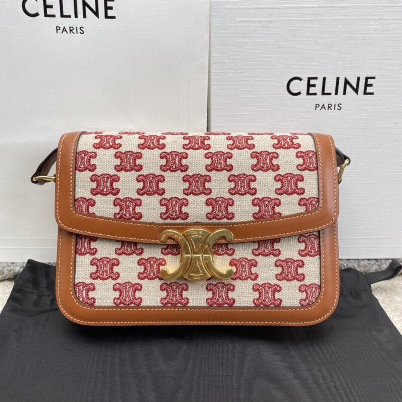 CELINE TRIOMPHE刺绣织物和牛皮革手袋 187363