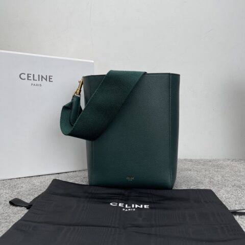 CELINE SANGLE BUCKET小号柔软粒面小牛皮水桶包 189303绿色