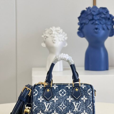 LV Nano Speedy 蓝色提花丹宁布手提枕头包 M81168