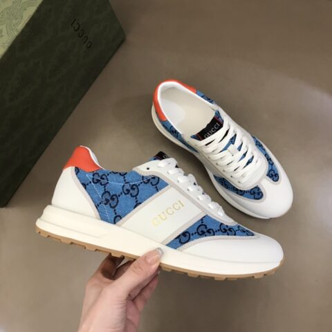 GUCCI古驰    进口小牛皮拼接品牌印花帆布G家男士GG运动鞋