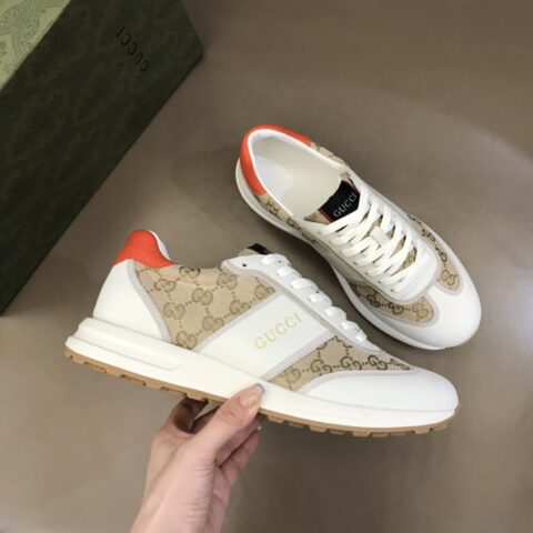 GUCCI古驰    进口小牛皮拼接品牌印花帆布G家男士GG运动鞋