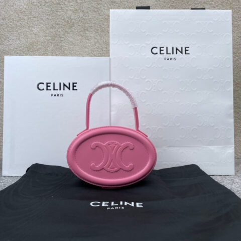 CELINE CUIR TRIOMPHE 光滑牛皮革椭圆形化妆包198613粉色