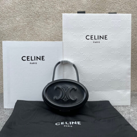 CELINE CUIR TRIOMPHE 光滑牛皮革椭圆形化妆包198613黑色