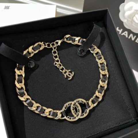 新款☑️CHANEL香奈儿双c黑皮绳颈链项链