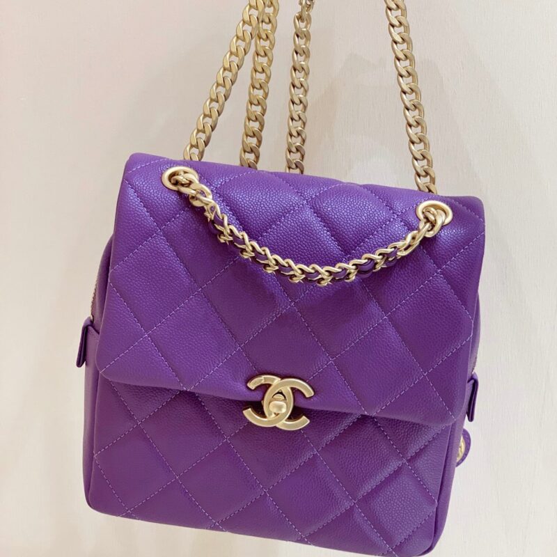 CHANEL 2022cc春夏预告系列HAAS荔枝皮双肩包AS3108紫色