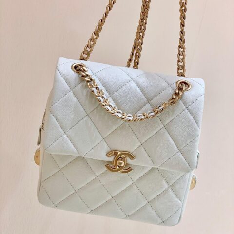 CHANEL 2022cc春夏预告系列HAAS荔枝皮双肩包AS3108白色