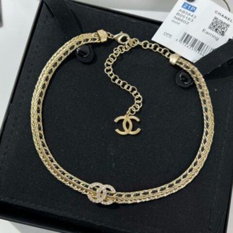 新款☑️CHANEL香奈儿双c黑皮绳项链颈链