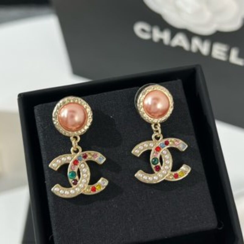 新款☑️CHANEL香奈儿双c彩色珍珠耳钉耳环