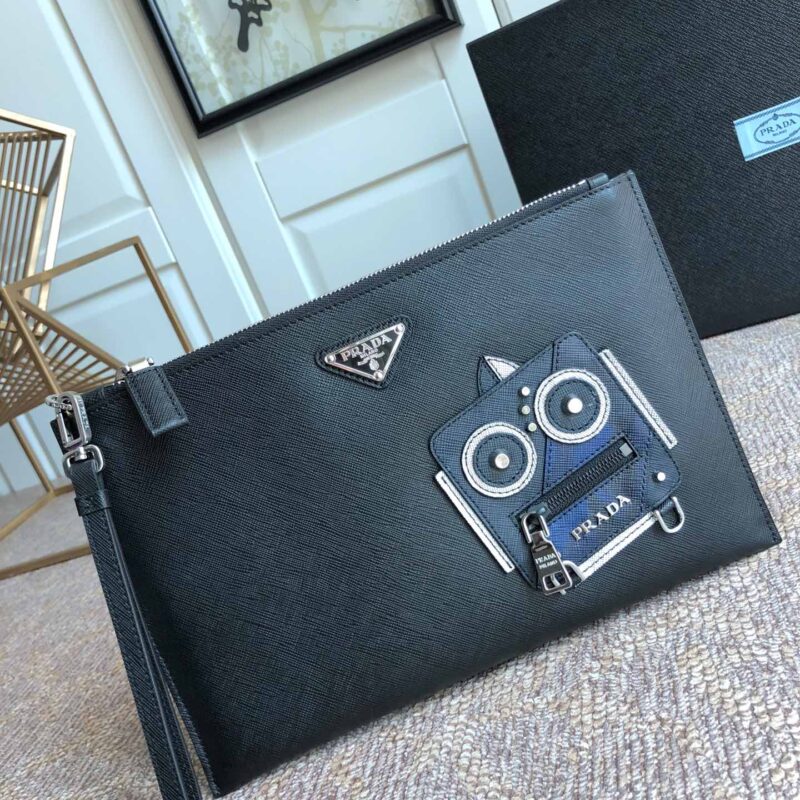 PRADA普拉达进口十字纹牛皮男士手包2VG005