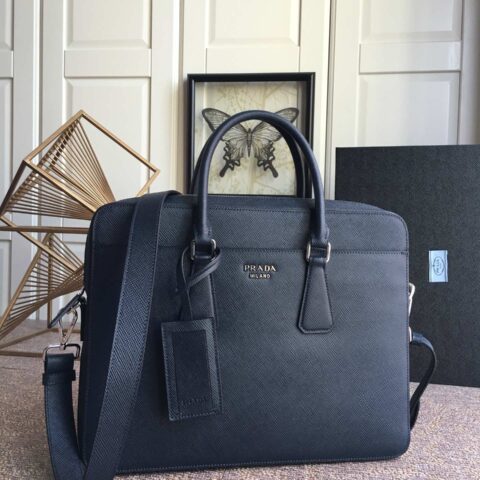 PRADA普拉达进口原厂粗十字纹男士公文包2VE363B