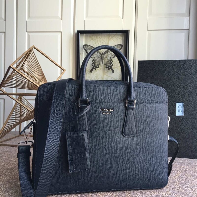 PRADA普拉达进口原厂粗十字纹男士公文包2VE363B