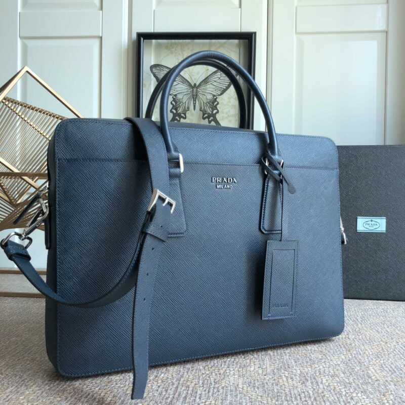 PRADA普拉达进口粗十字纹牛皮男士公文包2VE008B