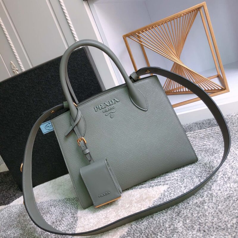 PRADA普拉达进口粗十字牛皮手提包1BA156