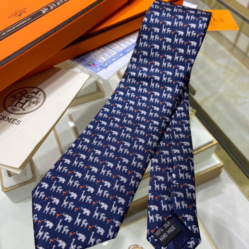Hermes爱马仕100%顶级斜纹真丝大象印花领带