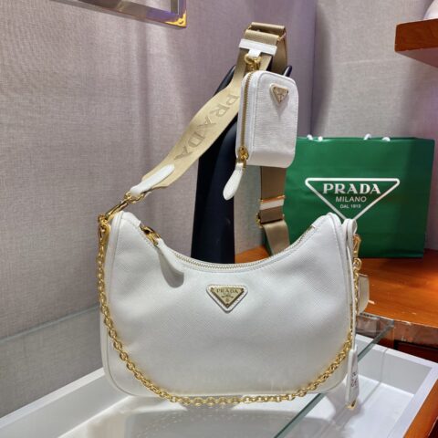PRADA普拉达金色五金三合一nylon Hobo手拎/腋下包1BH204