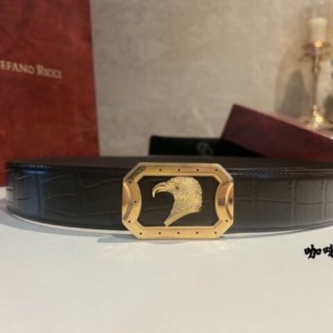 Stefano. Ricci 史蒂芬   精钢材质手工雕刻工艺鹰头精选牛皮压制纹理腰带3.8cm