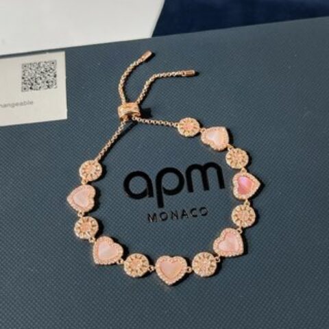 APM Monaco粉母贝心相连可调节手链