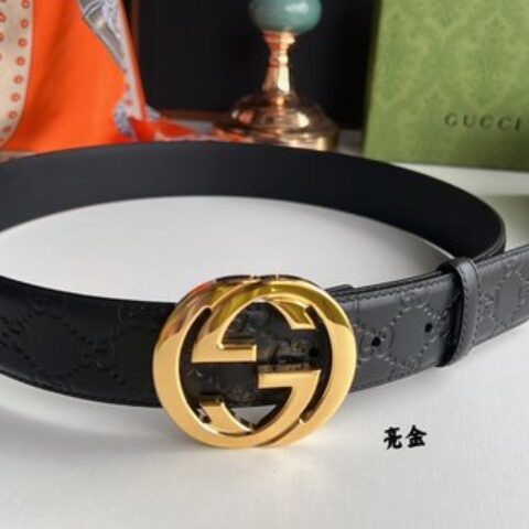 Gucci/古驰男款互扣式双G金属扣腰带