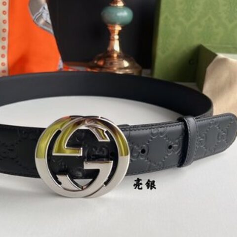 Gucci/古驰男款互扣式双G金属扣腰带