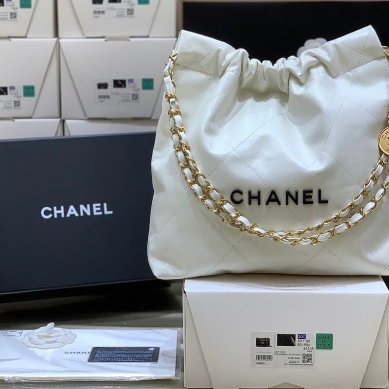 CHANEL 2022cc 春夏火爆22 bag 垃圾袋 AS3260白色/黑logo