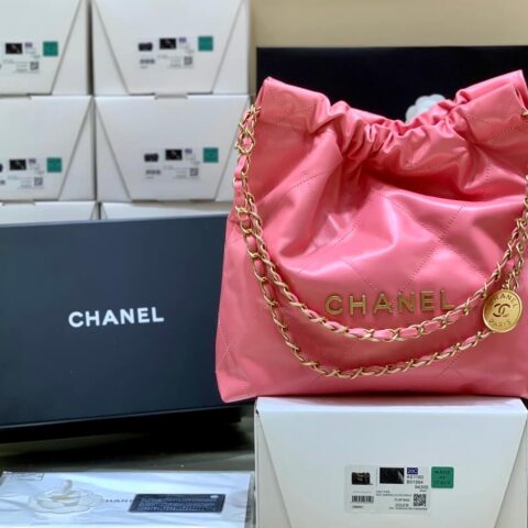 CHANEL 2022cc 春夏火爆22 bag 垃圾袋 AS3260珊瑚红/金logo