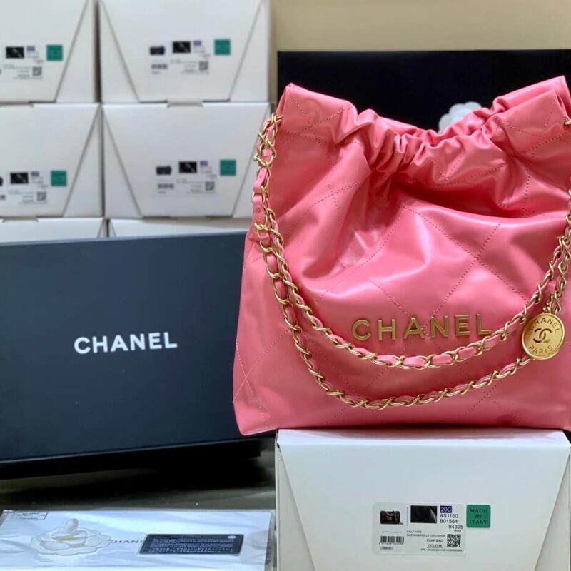 CHANEL 2022cc 春夏火爆22 bag 垃圾袋 AS3260珊瑚红/金logo
