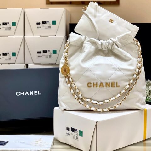 CHANEL 2022cc 春夏火爆22 bag 垃圾袋 AS3260白皮金logo