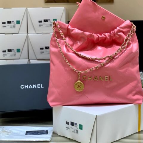 CHANEL 2022cc 春夏火爆22 bag 垃圾袋 AS3261珊瑚红/金logo