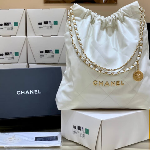 CHANEL 2022cc 春夏火爆22 bag 垃圾袋 AS3262白色金logo