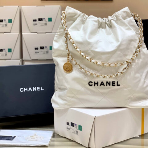 CHANEL 2022cc 春夏火爆22 bag 垃圾袋 AS3262白色黑logo