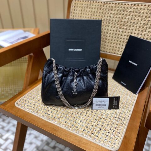 Saint laurent Ysl 专柜新款云朵型腋下链条包 681632黑色银扣