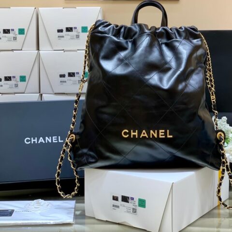 CHANEL香奈儿 2022cc 22 bag 双背包 AS3313黑色金logo
