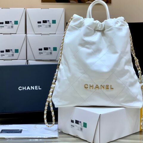 CHANEL香奈儿 2022cc 22 bag 双背包 AS3313白色金扣