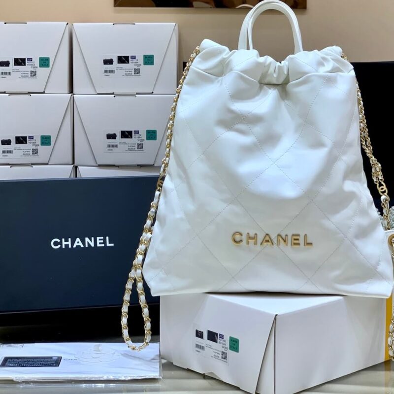 CHANEL香奈儿 2022cc 22 bag 双背包 AS3313白色金扣
