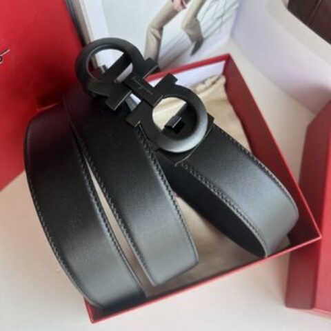 Ferragamo菲拉格慕   双面头层牛皮压花带齿槽腰带男士3.5cm