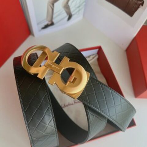 Ferragamo菲拉格慕   双面头层牛皮压花带齿槽腰带男士3.5cm