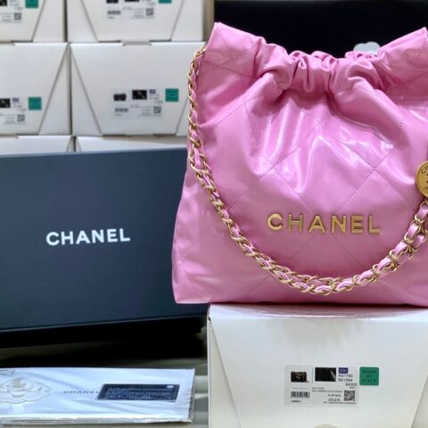 CHANEL 2022cc 春夏火爆22 bag 垃圾袋 AS3260粉皮金logo