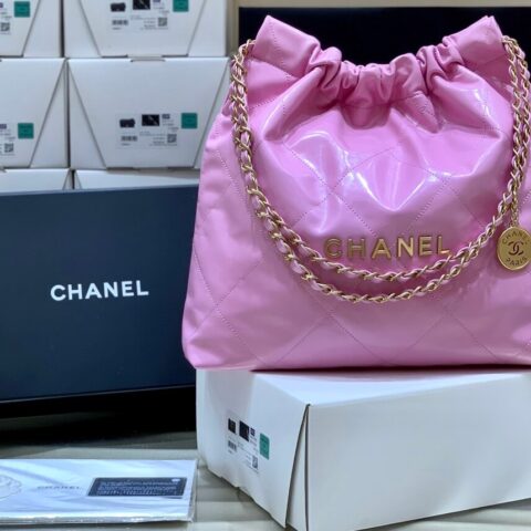 CHANEL 2022cc 春夏火爆22 bag 垃圾袋 AS3261粉皮金logo