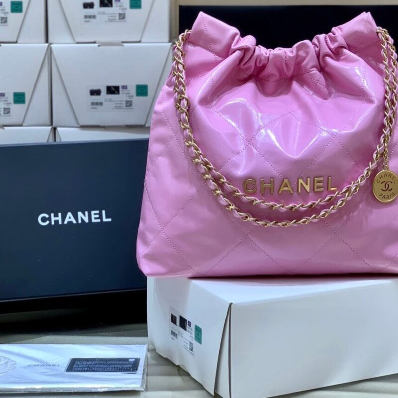 CHANEL 2022cc 春夏火爆22 bag 垃圾袋 AS3261粉皮金logo
