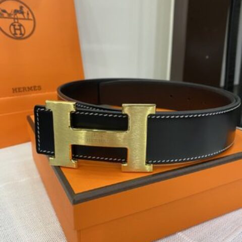 Hermès爱马仕   精钢马拉车微焊工艺扣头扣，双面用细腻牛皮腰带
