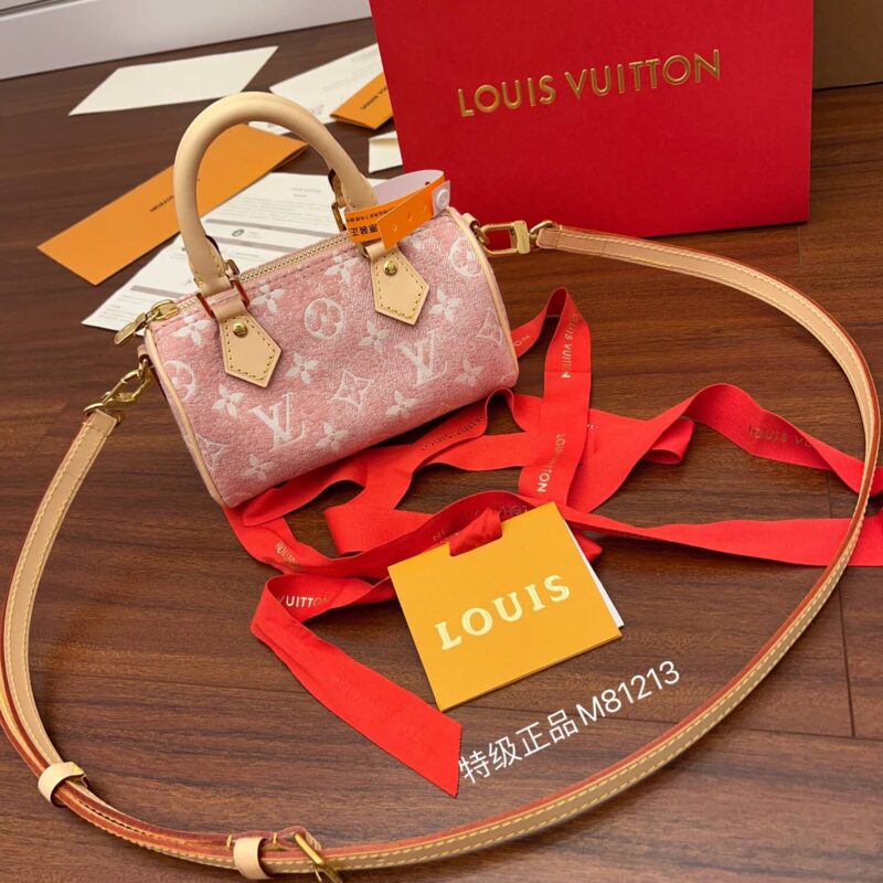 LV M81213 春夏新款speedy nano粉色牛仔枕头单肩斜挎女包