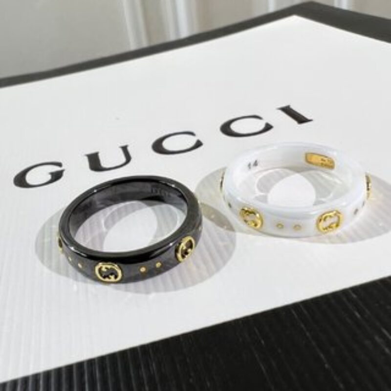 新款Gucci窄版黑白陶瓷戒指