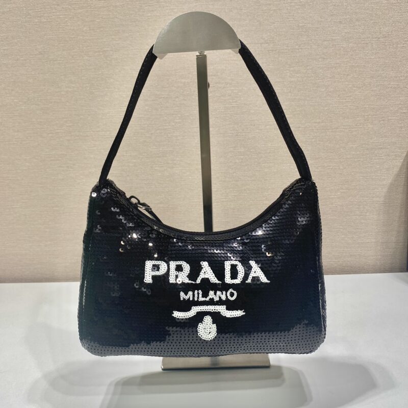 PRADA普拉达刺绣水钻Hobo腋下包1NE515