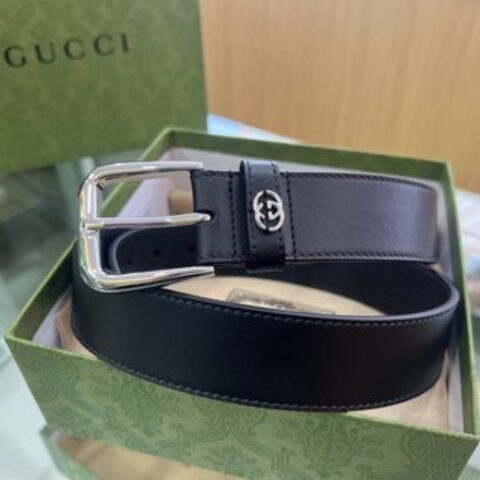 Gucci古驰   双面头层牛皮纯铜五金电镀双G专柜新款腰带3.5cm