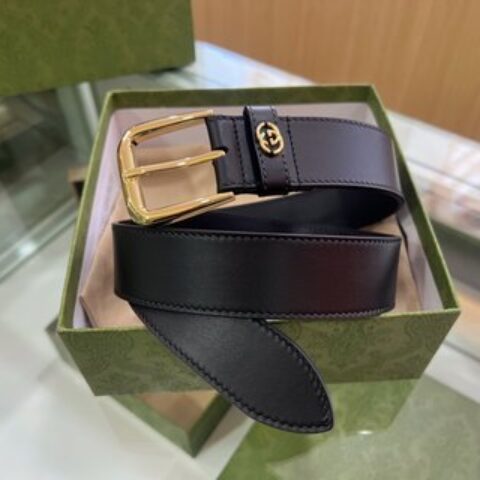 Gucci古驰   双面头层牛皮纯铜五金电镀双G专柜新款腰带3.5cm