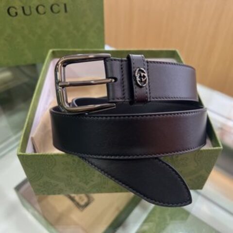 Gucci古驰   双面头层牛皮纯铜五金电镀双G专柜新款腰带3.5cm